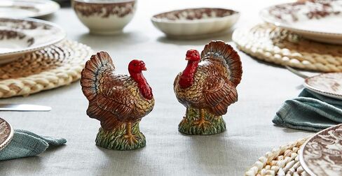 Spode 3.5" Turkey-Shaped Salt and Pepper Shakers - Dolomite Ceramic Farmhouse Décor for Formal Dining, Decorative Salt & Pepper Set with Easy Refill Bottom Stoppers, Ideal for Thanksgiving Table in Kuwait