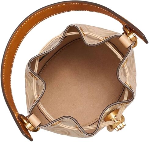 Tory Burch Mini T Monogram براءة اختراع حقيبة دلو جلدية ، تان in Saudi Arabia
