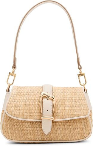 Anne Klein Womens Sculpted Buckle Flap Shoulder Bag, Parchment in Saudi Arabia