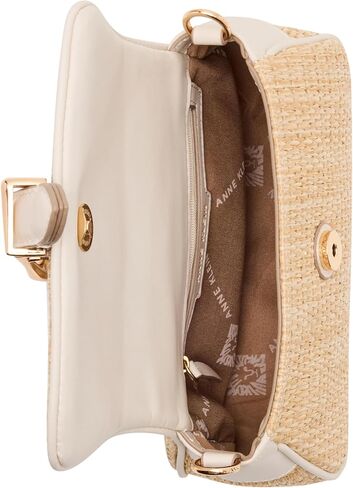 Anne Klein Womens Sculpted Buckle Flap Shoulder Bag, Parchment in Saudi Arabia