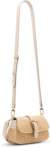 Anne Klein Womens Sculpted Buckle Flap Shoulder Bag, Parchment in Saudi Arabia