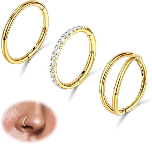 3pcs 16G 18G 20G Nose Rings Stainless Steel 4 Colors Choose Double Hoop Hinged CZ Piercing Jewelry Summer Sparkle Septum Clicker Rings Cartilage Earring Helix Rook Tragus Daith 6mm 8mm 10mm in Kuwait
