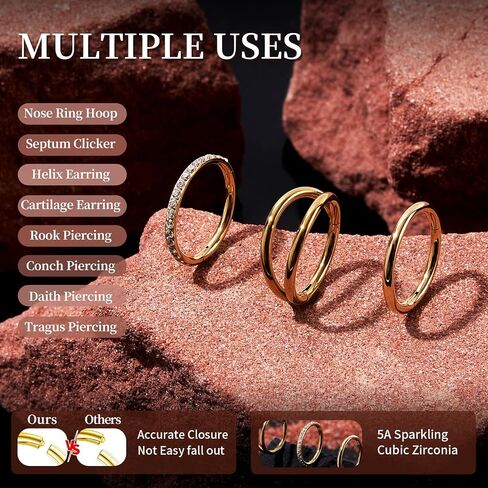 3pcs 16G 18G 20G Nose Rings Stainless Steel 4 Colors Choose Double Hoop Hinged CZ Piercing Jewelry Summer Sparkle Septum Clicker Rings Cartilage Earring Helix Rook Tragus Daith 6mm 8mm 10mm in Kuwait