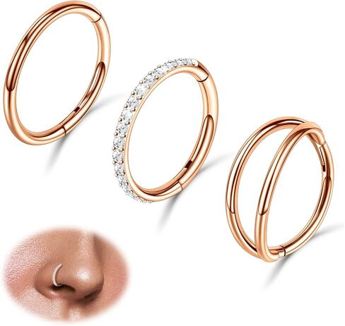 3pcs 16G 18G 20G Nose Rings Stainless Steel 4 Colors Choose Double Hoop Hinged CZ Piercing Jewelry Summer Sparkle Septum Clicker Rings Cartilage Earring Helix Rook Tragus Daith 6mm 8mm 10mm in Kuwait