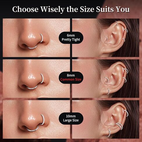 3pcs 16G 18G 20G Nose Rings Stainless Steel 4 Colors Choose Double Hoop Hinged CZ Piercing Jewelry Summer Sparkle Septum Clicker Rings Cartilage Earring Helix Rook Tragus Daith 6mm 8mm 10mm in Kuwait