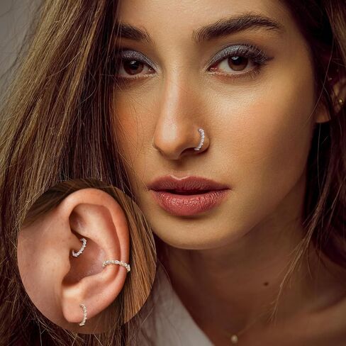 Funlmo 316L Surgical Steel Lose Ring Septum Ring Cube Zircon Cartilage Conch Tragus Helix Rook Daith Percing Jewelry in Kuwait