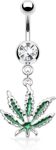 14GA Hemp Marijuana أوراق يتدلى حلقة BELLY BELLY RING 316L in Kuwait