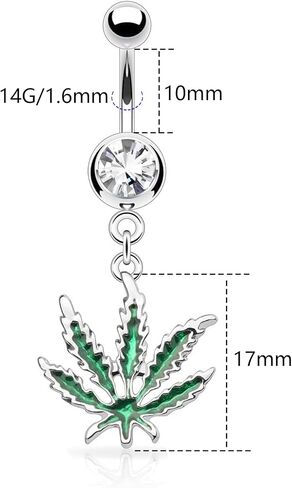 14GA Hemp Marijuana أوراق يتدلى حلقة BELLY BELLY RING 316L in Kuwait