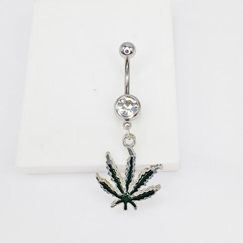 14GA Hemp Marijuana أوراق يتدلى حلقة BELLY BELLY RING 316L in Kuwait