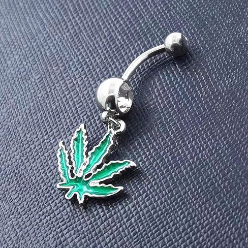14GA Hemp Marijuana أوراق يتدلى حلقة BELLY BELLY RING 316L in Kuwait