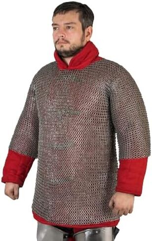 THE MEDIEVALS 9 MM ID MS Flat Riveted Haubergeon Chain Mail Armor Half Sleeve Shirt in Kuwait