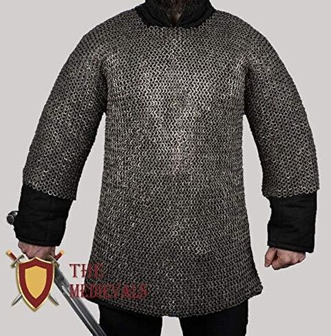 THE MEDIEVALS 9 MM ID MS Flat Riveted Haubergeon Chain Mail Armor Half Sleeve Shirt in Kuwait