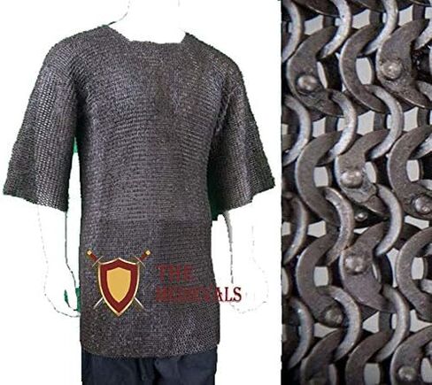 THE MEDIEVALS 9 MM ID MS Flat Riveted Haubergeon Chain Mail Armor Half Sleeve Shirt in Kuwait