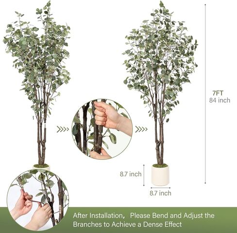 Garveehome الاصطناعي الأوكالبتوس شجرة داخلية ، 5 أقدام طول نبات اصطناعي مزيف مع زارع أبيض ， أشجار الحرير الأرضية الكبرى المزورة مع 50 أضواء الأشجار الاصطناعية للديكور المنزلي الداخلي in Kuwait