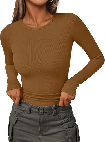 قمصان نسائية مضلعة من AUTOMET برقبة دائرية وقمصان علوية غير رسمية بطبقة أساسية نحيفة in Kuwait