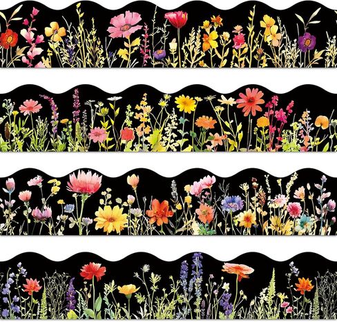60 Pcs Spring Floral Bulletin Board Borders Cartoon Flower Bee Butterfly Self-Adhesive Border Trim Sticker Decals for Home Classroom Party Wall Decoration in Kuwait
