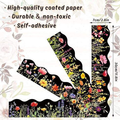 60 Pcs Spring Floral Bulletin Board Borders Cartoon Flower Bee Butterfly Self-Adhesive Border Trim Sticker Decals for Home Classroom Party Wall Decoration in Kuwait