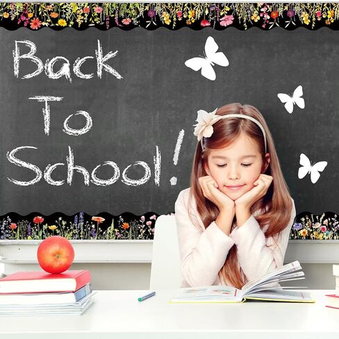 60 Pcs Spring Floral Bulletin Board Borders Cartoon Flower Bee Butterfly Self-Adhesive Border Trim Sticker Decals for Home Classroom Party Wall Decoration in Kuwait