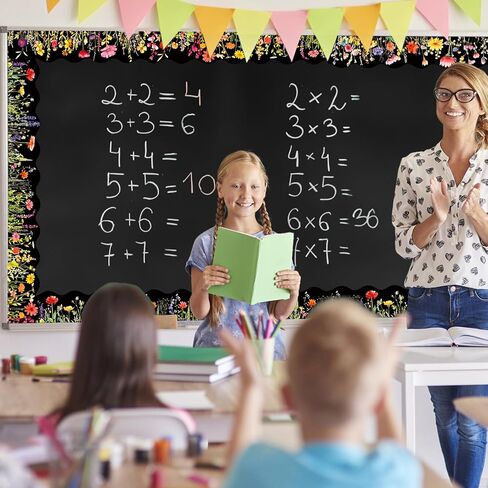 60 Pcs Spring Floral Bulletin Board Borders Cartoon Flower Bee Butterfly Self-Adhesive Border Trim Sticker Decals for Home Classroom Party Wall Decoration in Kuwait