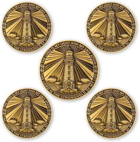 Isaiah 41:10 & Psalm 27:1 Challenge Coin - Lighthouse Design, Inspirational Bible Verses, Metal Finish, Includes Clear Acrylic Case, Perfect for Faith and Encouragement in Kuwait