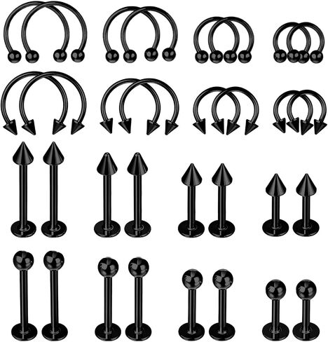 32Pcs Lip Rings for Women 16G Stainless Steel Horseshoe Labret Studs Monroe Lip Barbell Ring Snake Bite Piercing Jewelry Helix Earring Daith Tragus Cartilage Surgical Steel Jewelry in Saudi Arabia