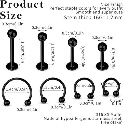 32Pcs Lip Rings for Women 16G Stainless Steel Horseshoe Labret Studs Monroe Lip Barbell Ring Snake Bite Piercing Jewelry Helix Earring Daith Tragus Cartilage Surgical Steel Jewelry in Saudi Arabia