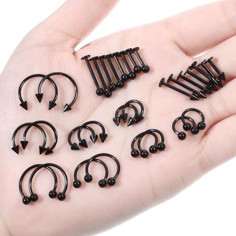 32Pcs Lip Rings for Women 16G Stainless Steel Horseshoe Labret Studs Monroe Lip Barbell Ring Snake Bite Piercing Jewelry Helix Earring Daith Tragus Cartilage Surgical Steel Jewelry in Saudi Arabia
