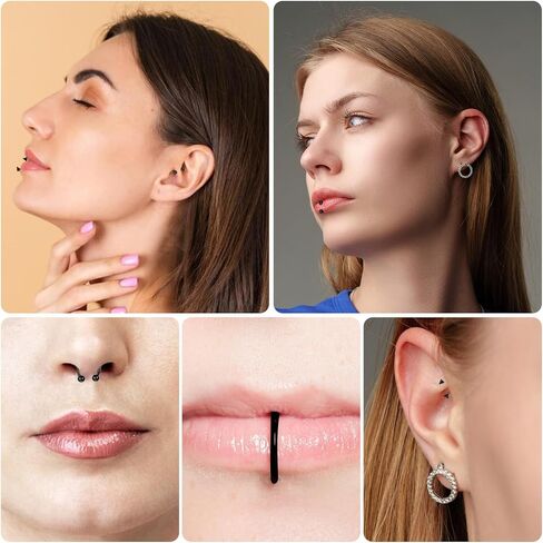 32Pcs Lip Rings for Women 16G Stainless Steel Horseshoe Labret Studs Monroe Lip Barbell Ring Snake Bite Piercing Jewelry Helix Earring Daith Tragus Cartilage Surgical Steel Jewelry in Saudi Arabia