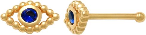 14k Real Solid Gold Evil Eye Nose Bone Stud – 21gauge Dainty Tiny Sapphire Blue Cubic Zirconia Twist Ring Jewelry – Perfect for Minimalist Design - Sold as a Single in Saudi Arabia