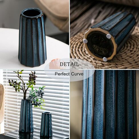 Ceramic Vase Set 3, Blue and Green Pottery Vase for Home Decor, Two Tone Decorative Clay Vases for Dried Flower, Pampass Grass, Colored Vase for Entryway and Living Room, Centerpiece Table in Saudi Arabia
