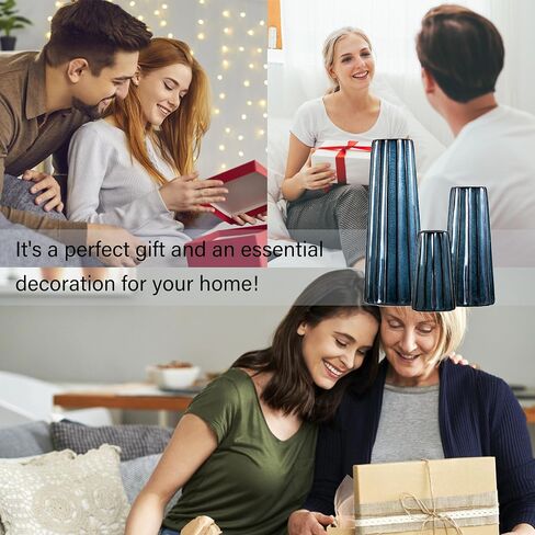 Ceramic Vase Set 3, Blue and Green Pottery Vase for Home Decor, Two Tone Decorative Clay Vases for Dried Flower, Pampass Grass, Colored Vase for Entryway and Living Room, Centerpiece Table in Saudi Arabia