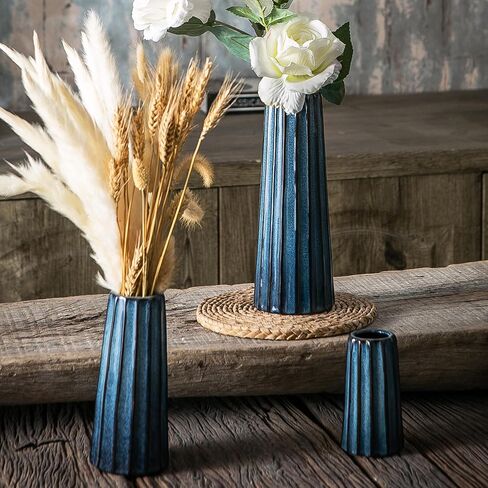Ceramic Vase Set 3, Blue and Green Pottery Vase for Home Decor, Two Tone Decorative Clay Vases for Dried Flower, Pampass Grass, Colored Vase for Entryway and Living Room, Centerpiece Table in Saudi Arabia