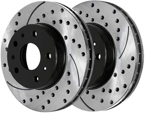 AutoShack Black Hat Drilled and Slotted Brake Rotors Front Brake Rotor Replacement Kit for 2006-2007 Chevrolet Monte Carlo 2006-2013 Impala 2014-2016 Impala Limited 2006-2011 Buick Lucerne PR65128LR in Saudi Arabia