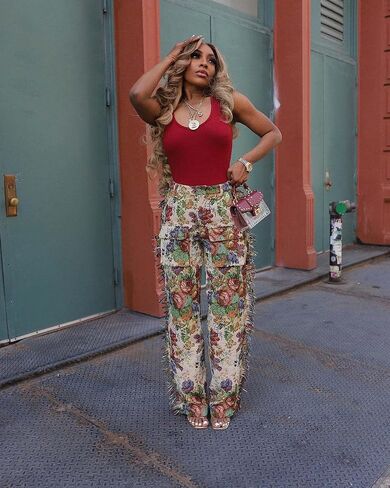 Women 2 Piece Outfits Sets Floral Jacquard Lace Up Strapless Cropped Tube Top Straight Leg Fringe Pants Set in Kuwait
