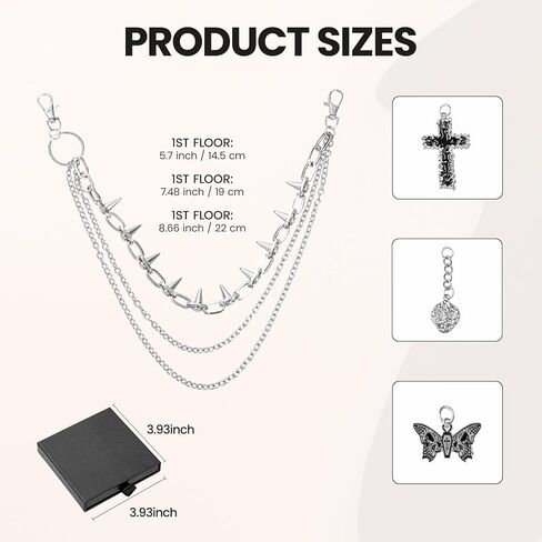 Pants Chain,2PCS for Men and Women – Double-Layer Belt Chain with Butterfly & Cross Charms – Wallet Chains for Men with Lobster Clasp – Pocket Chains for Jeans, Bags – Gothic Punk Accessory – Gift-Boxed in Saudi Arabia