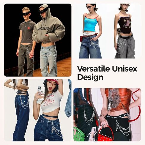 Pants Chain,2PCS for Men and Women – Double-Layer Belt Chain with Butterfly & Cross Charms – Wallet Chains for Men with Lobster Clasp – Pocket Chains for Jeans, Bags – Gothic Punk Accessory – Gift-Boxed in Saudi Arabia