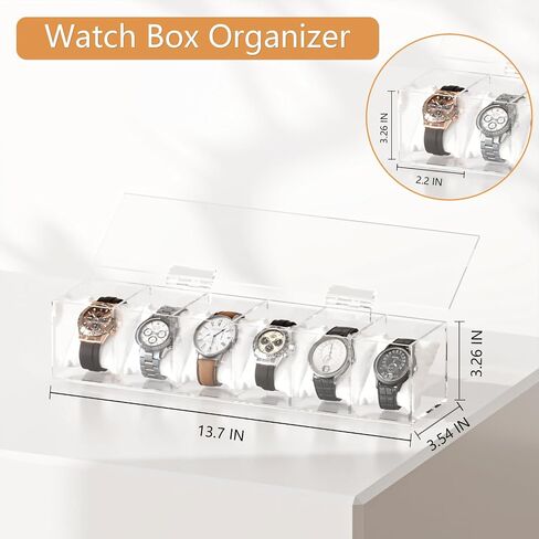 Elegant Watch Box Organizer For Man, Watch Case for Men Women with 6 Slots, Premium Acrylic Watch Holder and Watch Box,Perfect for Display and Storage in Saudi Arabia