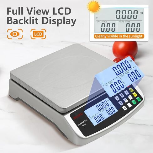 ميزان مطبخ رقمي كبير أسود 30 كجم/66 رطل، ميزان طعام تجاري من الفولاذ المقاوم للصدأ مع شاشة LCD، مقياس حساب السعر لمطعم الخبز، مقياس عد إعداد اللحوم للأجزاء والعملات المعدنية in Saudi Arabia