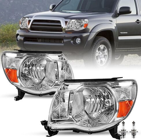 Headlight Assembly Compatible with 2005-2011 Toyota Tacoma Passenger and Driver Side (Chrome) in Kuwait