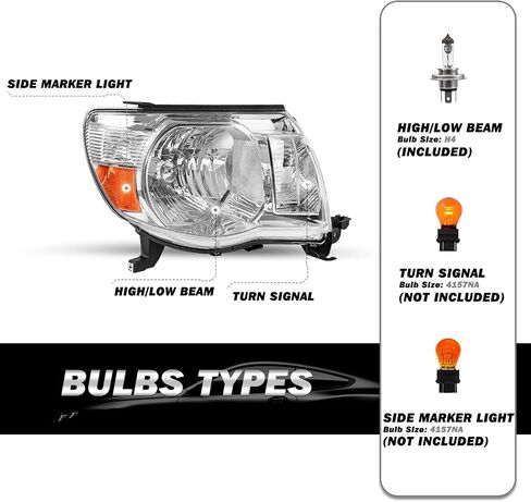 Headlight Assembly Compatible with 2005-2011 Toyota Tacoma Passenger and Driver Side (Chrome) in Kuwait
