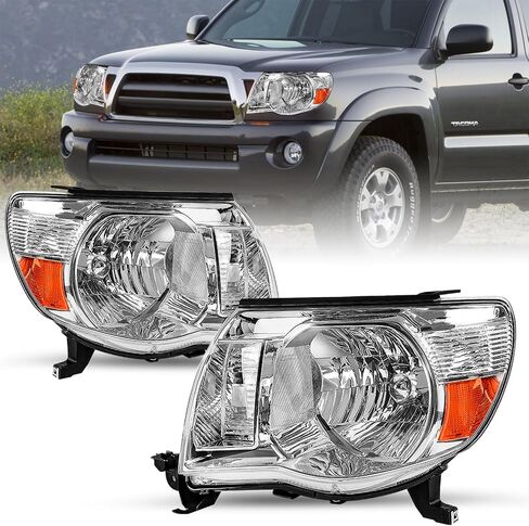 Headlight Assembly Compatible with 2005-2011 Toyota Tacoma Passenger and Driver Side (Chrome) in Kuwait
