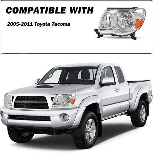 Headlight Assembly Compatible with 2005-2011 Toyota Tacoma Passenger and Driver Side (Chrome) in Kuwait