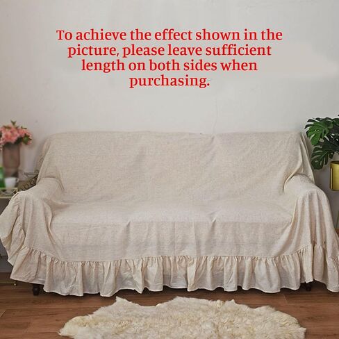 JadeRich One Piece Couch Cover Ruffle Hem Sofa Towel Cotton Linen Sofa Protector in Kuwait