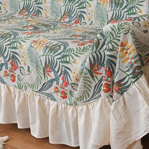 JadeRich One Piece Couch Cover Ruffle Hem Sofa Towel Cotton Linen Sofa Protector in Kuwait