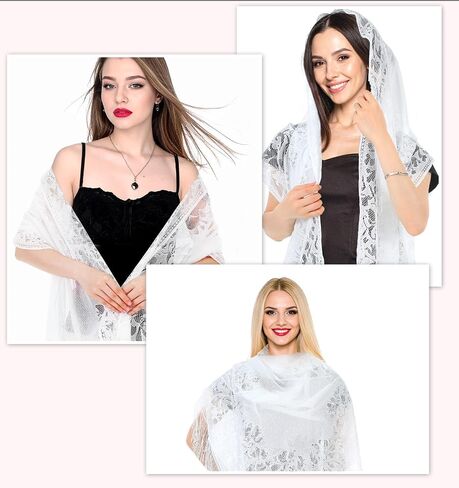 شال أبيض للنساء ، التفاف الزفاف الأنيق في المثلث ، تغطية وشاح الكروشيه خمر تغطية شبكة خفيفة الوزن لأحداث كنيسة الشاطئ in Saudi Arabia