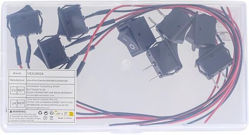 Rocker Switch 12V Toggle Switch ON Off KCD1 Mini Rocker Switches 2 Pin AC 6A 250V 10A 125V SPST 2 Position Black Square (5Pcs with Leads 5Pcs Without Wires) in Saudi Arabia
