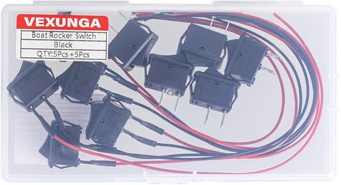 Rocker Switch 12V Toggle Switch ON Off KCD1 Mini Rocker Switches 2 Pin AC 6A 250V 10A 125V SPST 2 Position Black Square (5Pcs with Leads 5Pcs Without Wires) in Saudi Arabia