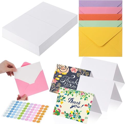 MotiMind 50 Sets Watercolor Cards with Envelopes, 140 Lb/300 GSM Paper Pure Cotton, 5 x 7 Inch Foldable Blank Watercolor Postcards for DIY Mother's Day Thank Notes Greeting Cards Invitations Birthday in Saudi Arabia