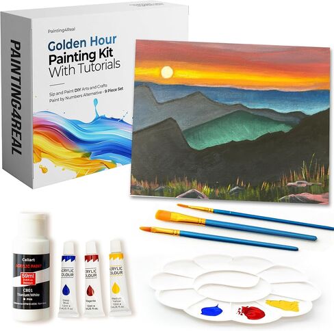 Painting4Real DIY Painting Class Kit for Adults with Video Tutorials: Learn to Paint Cactus Horizon – How to Paint with Acrylics – Painting & Art Supplies – 9 Piece Acrylic Paint Set in Kuwait
