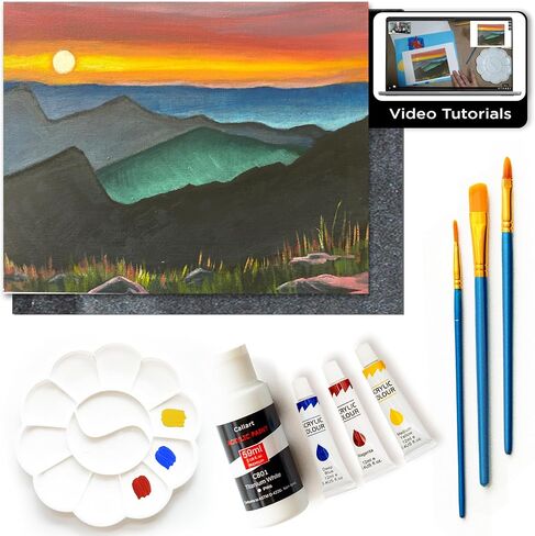 Painting4Real DIY Painting Class Kit for Adults with Video Tutorials: Learn to Paint Cactus Horizon – How to Paint with Acrylics – Painting & Art Supplies – 9 Piece Acrylic Paint Set in Kuwait